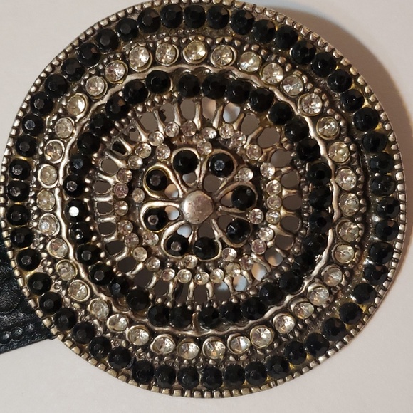 Perry Ellis Genuine Leather Tooled Black Bling Belt - Picture 10 of 11